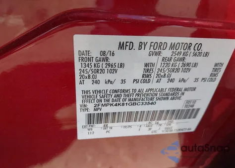 2016 Ford Edge Titanium из США, поврежденный, VIN 2FMPK4K81GBC33540